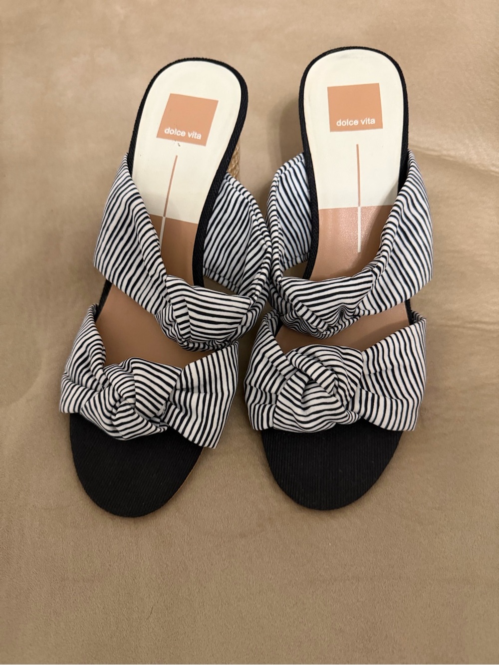 Dolce Vita Black & White Striped Knot Slide Mules